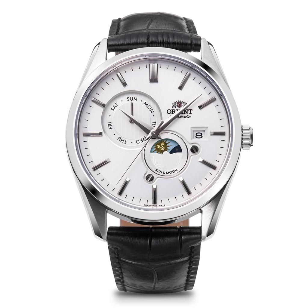 Orient SUN MOON Automatic Contemporary with Japanese Warranty & Watch, Style, Men's, White, Silver, RN-AK0305S, Manufacturer's