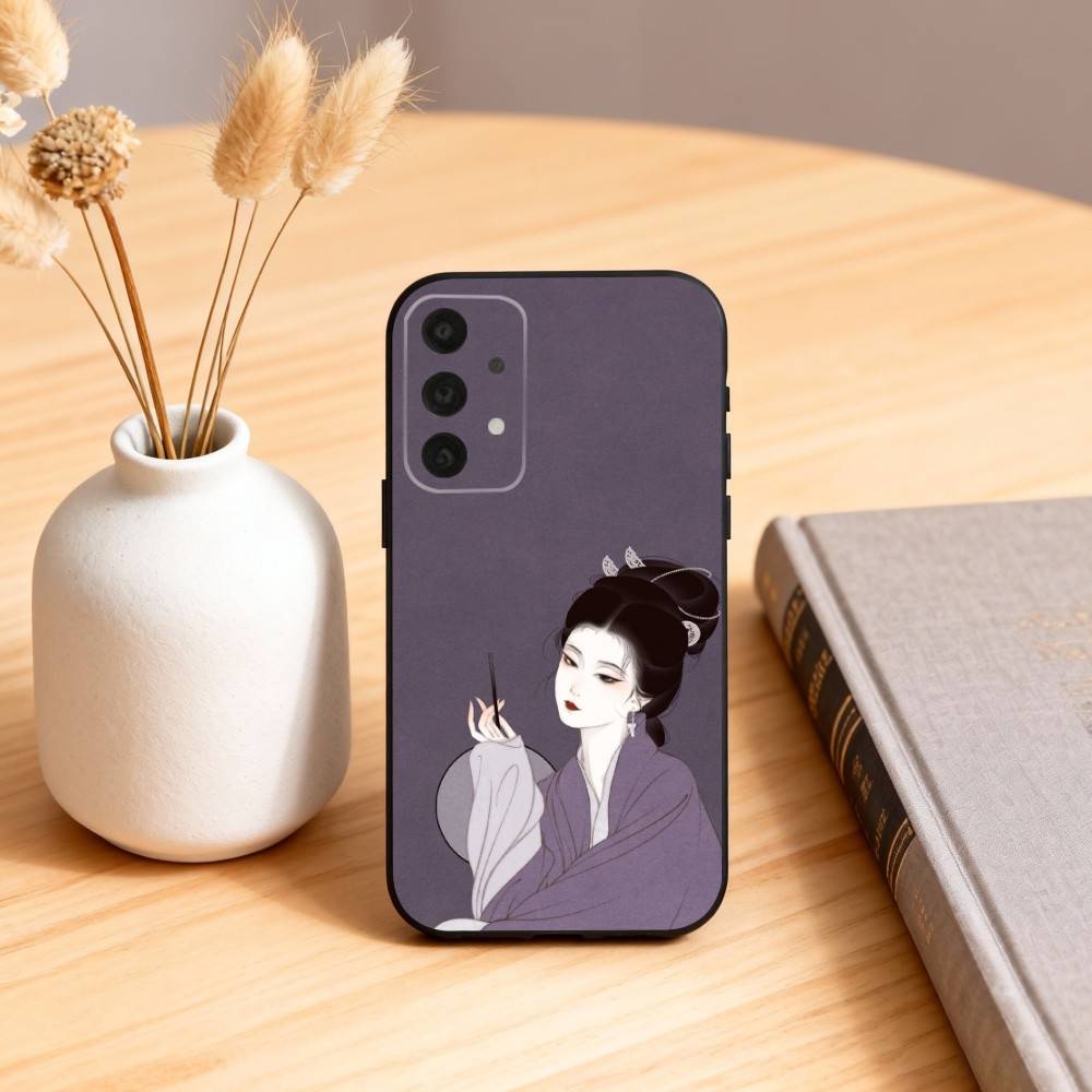 Китайская одежда Ханьфу Чехол для телефона Samsung S25,24,23,22,30,21,10,9,Ultra,Plus,Lite,FE,4,5 G Мягкий черный чехол