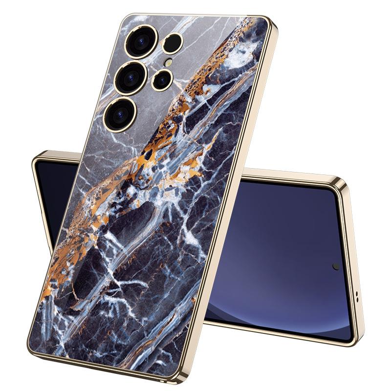 Мраморный чехол для мобильного телефона, подходит для Samsung S25 Ultra, стеклянный чехол, простой стиль, мужской и женский, модный, гальванизированный, жесткий ПК