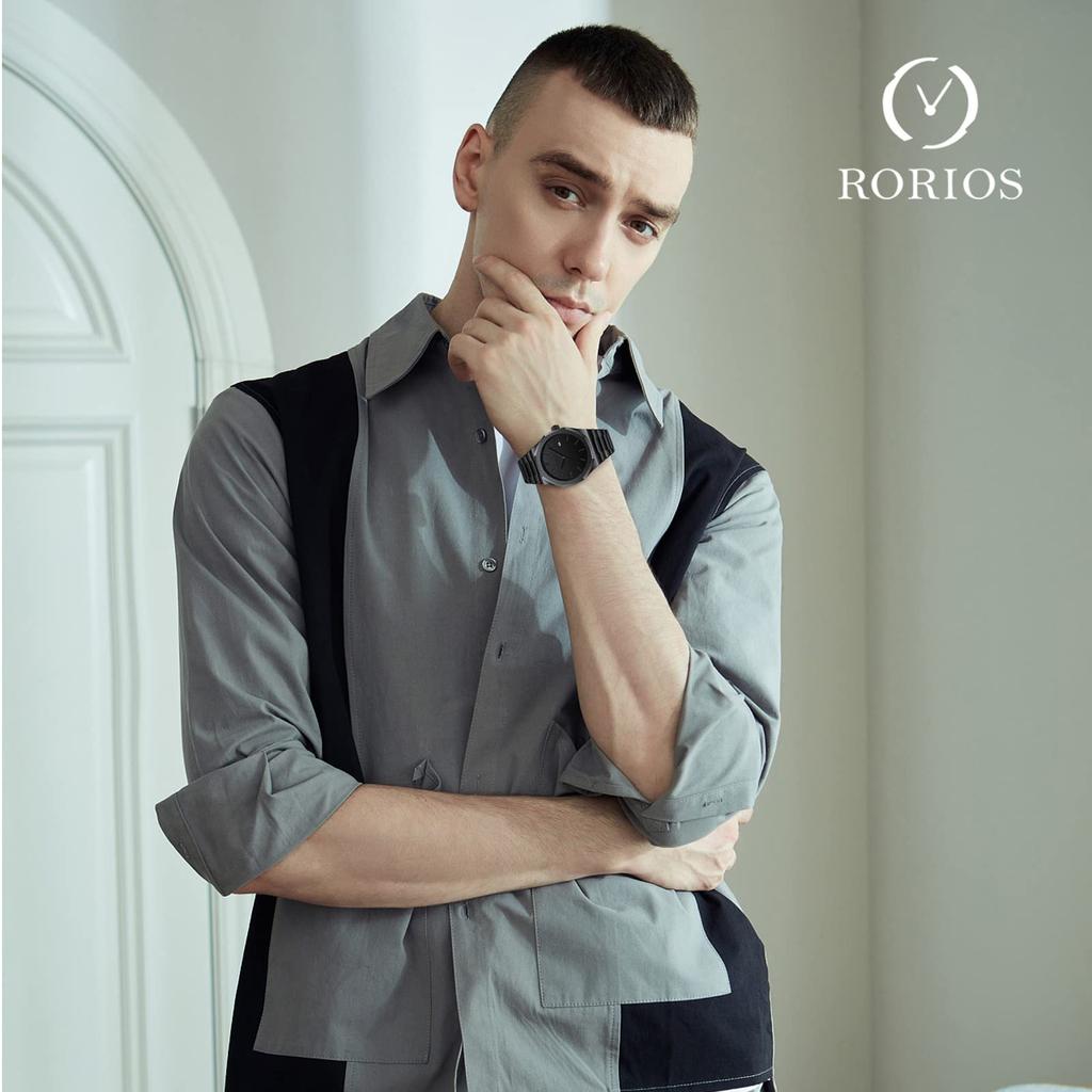 RORIOS Date Quartz Business Watch for Black Belt B Men's Watch, Popular, Simple, Calendar, Display, Waterproof, Analog, Watch, Men's, Stylish,