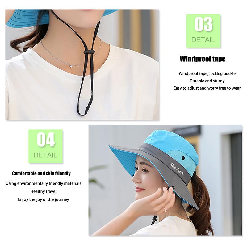Женская шляпа-ведро с большими полями и протекающим хвостиком, быстросохнущая, рыболовная, повседневная, женская солнцезащитная шляпа