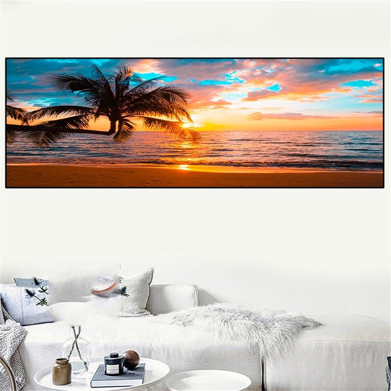 Landscape Sunset Beach Cloud Seascape Canvas Painting Tropics Palm Tree Coast Posters and Prints Wall Art Home Decor No Frame