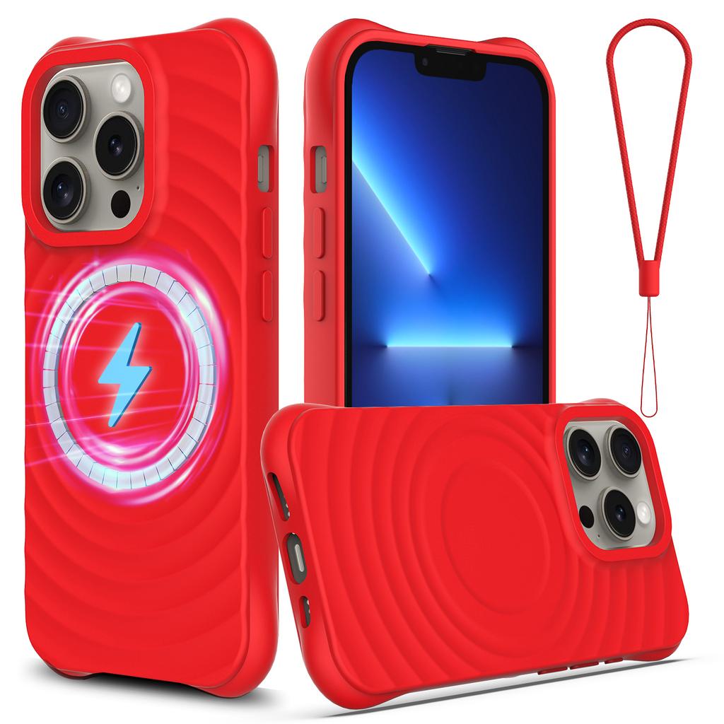 Для iPhone 13 Pro Max Магнитный чехол Текстурированный чехол из жидкого силикона для телефона с ремешком