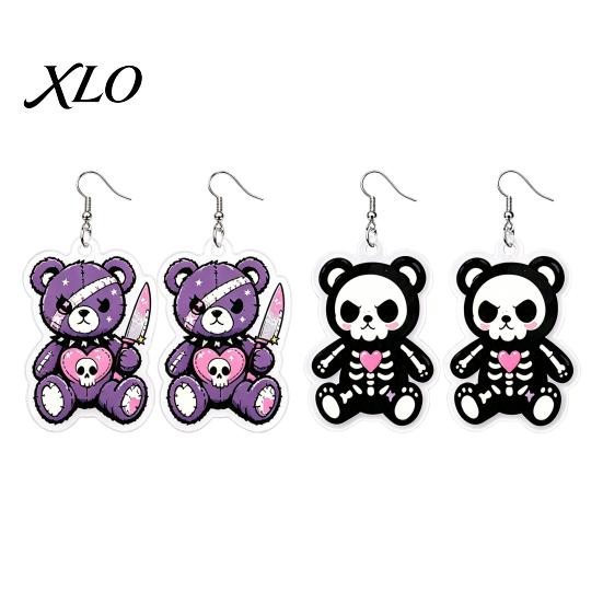 Funny Character Ear Jewelry 1 Pair Halloween Dangle Earrings for Women, 2D Acrylic Cute Daily Wear Gothic Decor Skeleton Bear Earrings, Party Holiday