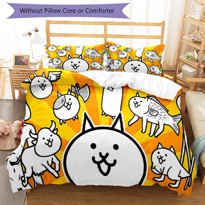 3pcs The Battle Cats pattern bedding set duvet cover set includes duvet cover &pillowcases, perfect all season bedroom decoration & gift
