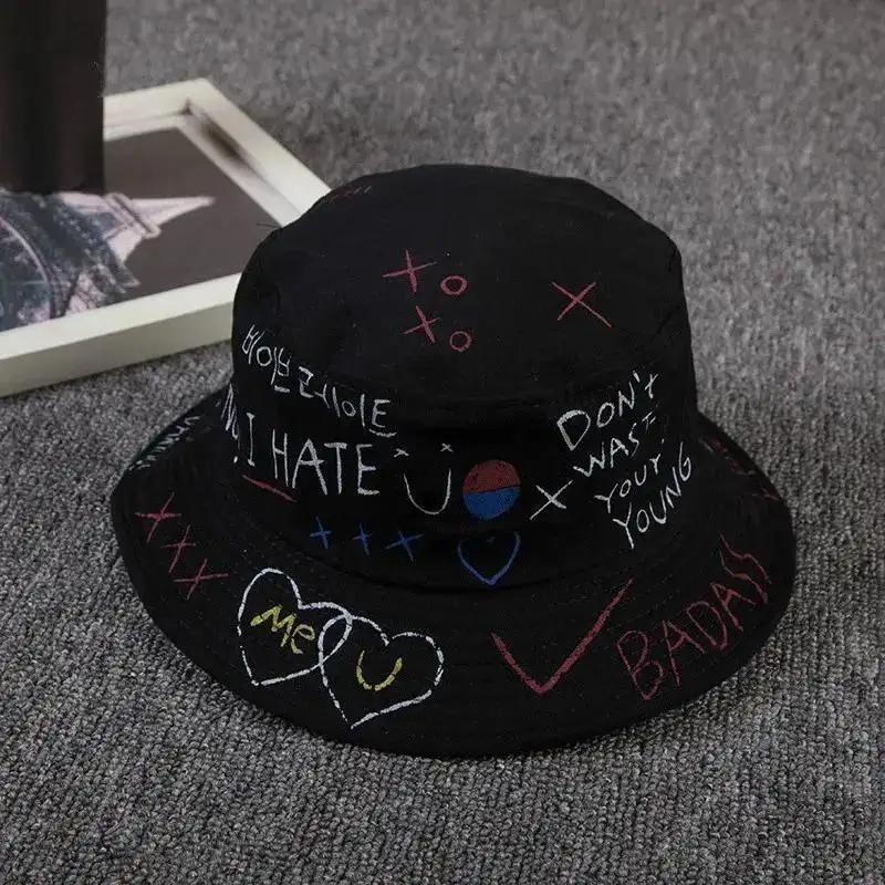 Fashion Black Unisex Harajuku Bucket Hat Fishing Outdoor Hip Hop Cap Men's Summer for Fisherman Hat Wome Hats