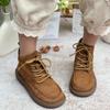 Модные GKTINOO Ретро Ручной работы Натуральная кожа Плюшевые Короткие Ботинки 2024 Зима Новинка Круглый Носок Плоская Подошва Боковая Молния Теплая Женская Обувь