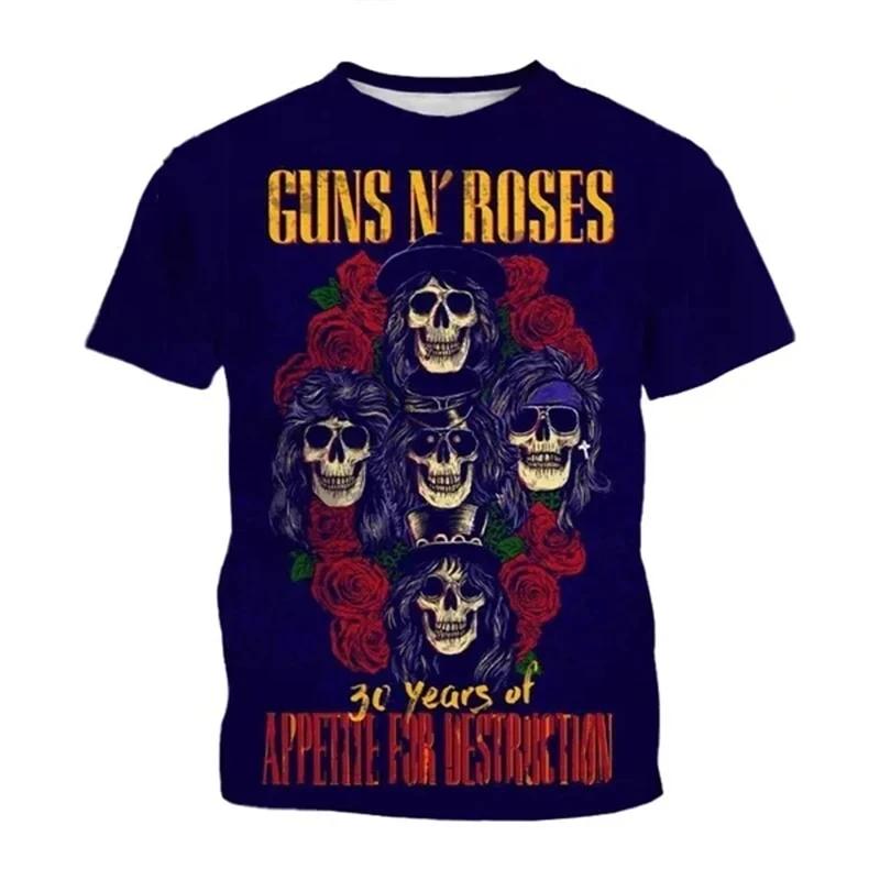 Vintage Guns N Roses 3D Print O-Neck T-shirt Men Casual Short Sleeve Rock Band Oversized Hip-hop Tshirt Unisex Clothing