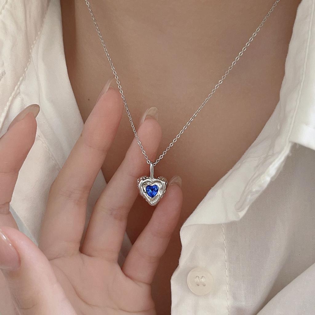 Ожерелье из чистого серебра 999 пробы в форме сердца океана для женщин, легкое, роскошное, холодного стиля, цепочка на ключицу, нерегулярная текстура