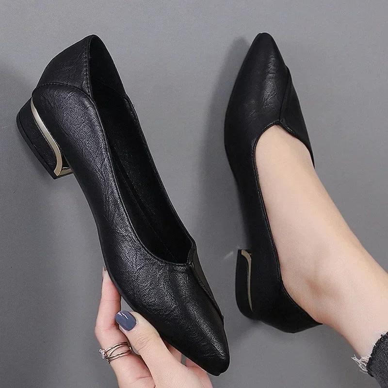 2024 Spring and Fall New Mid-heel Pointed Work Shoes Casual Women's Shoes