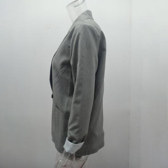 Блейзер офисный однобортный с длинным рукавом и большими карманами, модный, однотонный, с лацканами, для офиса