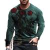 Autumn Daily Fresh Red Rose 3D Digital Printing Tees Casual O Neck Long Sleeve Men's T-shirt
