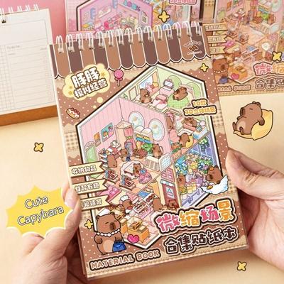 Новая 3D Книжка-наклейка с пейзажами Милые Капибары DIY Миниатюрные Наклейки для Сцен PET 10 Сцен Карманный Набор Сцен для Детей