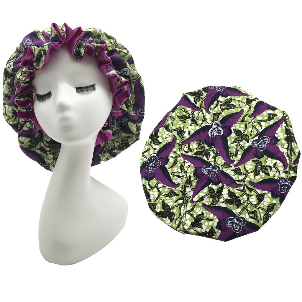 African Pattern Print Ankara Bonnet Double Layer Satin Large Turban for Women Sleep Night Hat Silk Hair Ladies Night Parties