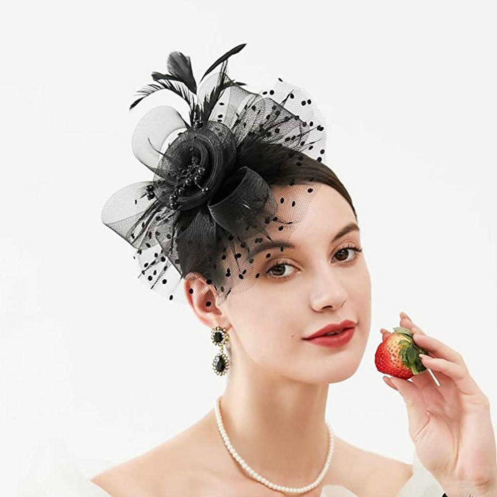 Бусины Цветы Перья Заколки Корсаж Черная Вуаль Головной Убор Фото Головной Убор