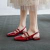Ретро красные туфли Мэри Джейн женские 2025 лето новые французские на низком каблуке с сумкой на носке сандалии женские балетки женские одинарные туфли