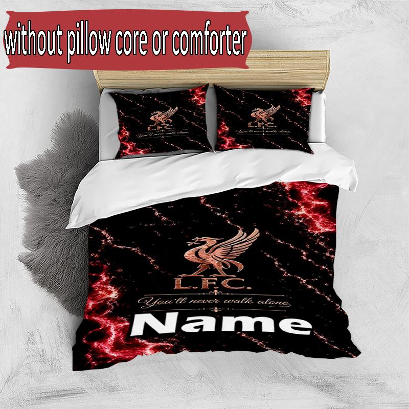3pcs Duvet Cover Set (1*Duvet Cover + 2*Pillowcase, Without Core), Custom Name Liverpool F.C Pattern Bedding Set, Home Bedroom Decor Gift