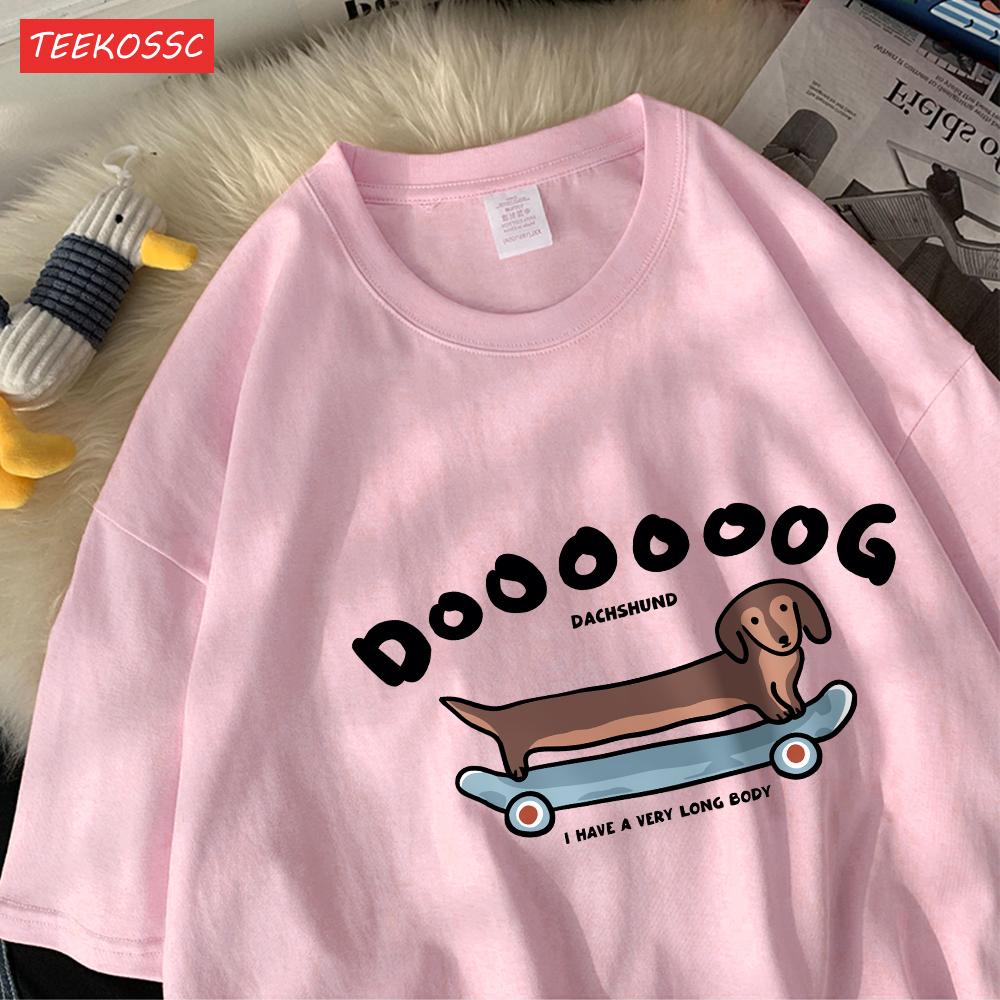 A Long Dog Is Paddling A Long Skateboardcotton Women TShirts Cartoons Prints Tops ONeck Soft Oversize T Shirt Summer Clothes