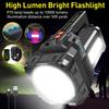 Мощный светодиодный фонарик с солнечной зарядкой, портативный поисковый фонарь с COB рабочими огнями, 6 режимов, быстрая зарядка TYPE-C, лампа для кемпинга