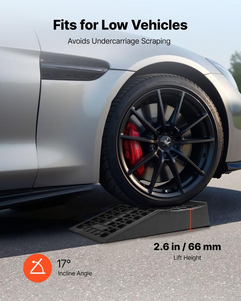 VEVOR Car Ramps, 2 PCS 9072 kg GVW Capacity, 66 mm Lift Height, Portable Low Profile Car Service Ramps for Home Garage Maintenance & Oil Changes
