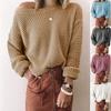 Sweater Ladies Solid Color Loose Oblique Collar Long-sleeved Knitted Top Autumn and Winter Sweater