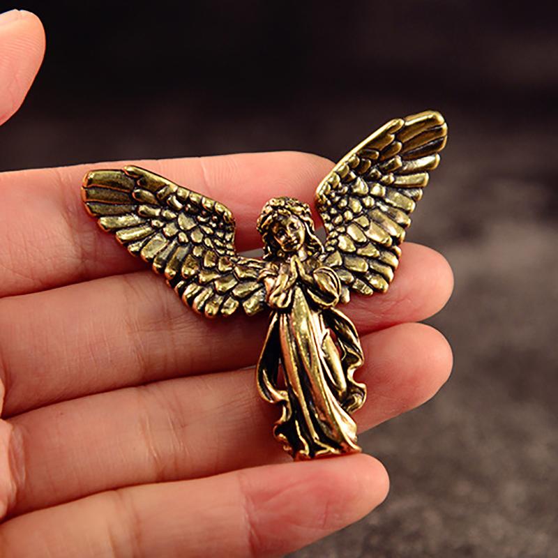 Vintage Brass Blessed Guardian Angel Figurines Miniatures Desktop Ornaments Lovely Small Statue Home Decoration Crafts