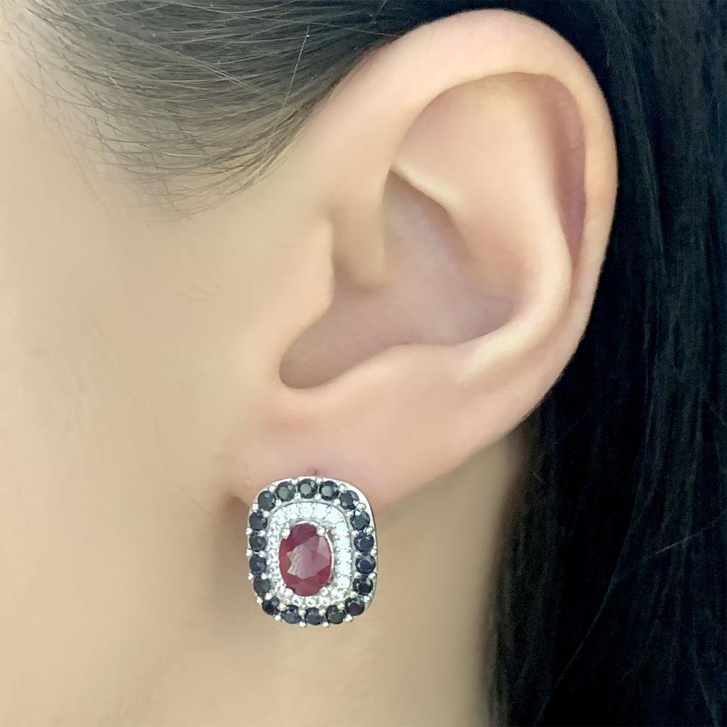 Серебряные серьги с натуральным рубином 4.575ct, сапфиром (1651360)