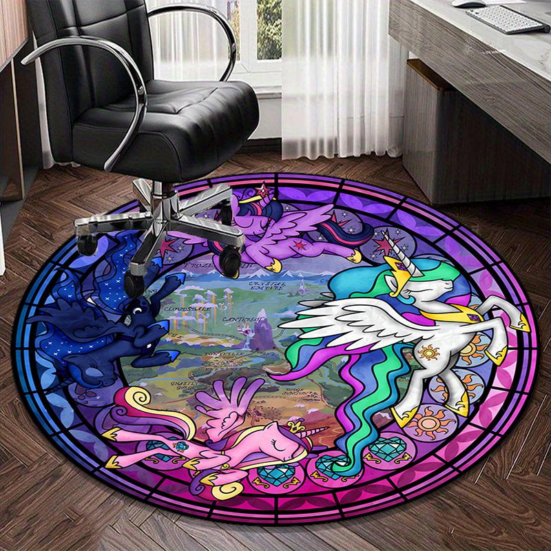 Fantasy Unicorn Parade round carpet Chair cushion Round Entryway Rug, Soft Round Rugs for Living Room, Bedroom, Circle Carpet decor gifts