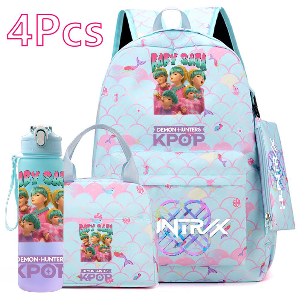 4 шт./компл. Аниме KPOP Рюкзак с принтом, с сумкой, пеналом, бутылкой для воды 750 мл для подростка, студента, мальчика, девочки, большой вместимости, для книг, школьная сумка