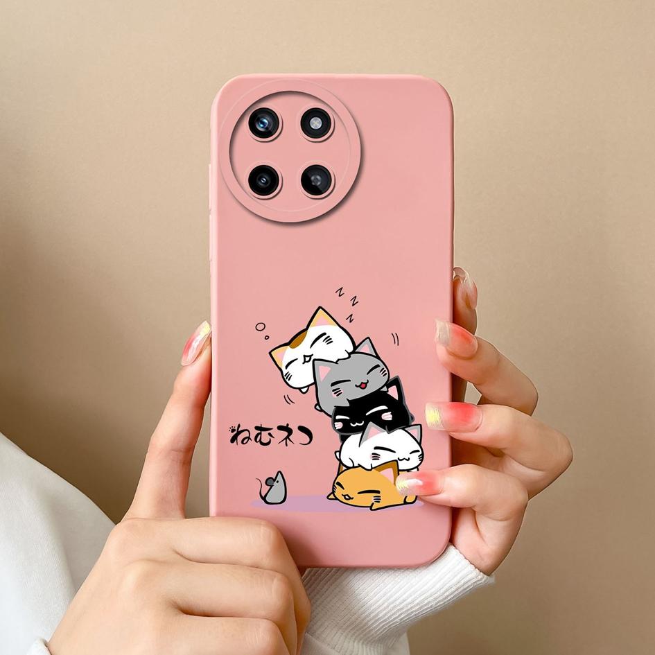 Case For OPPO Realme V15 V20 V25 V30 Narzo 50 Pro 30A 20A Liquid Soft Silicone Cartoon Pattern Shockproof Protective Matte Cute Cat For Realme Bumper