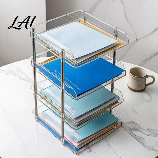 Clear File Organizer Desk Organizer Stackable Transparent Layers PET Rack Desktop Space Saving for A4 Documents And Stationery Accessories