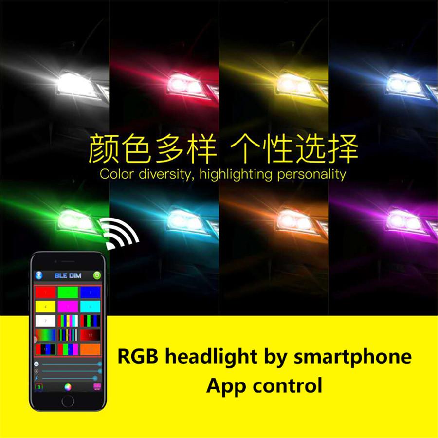 Pair H7 LED RGB 72W 4000LMx2 Car Auto Headlight Driving Fog Bulbs APP Control