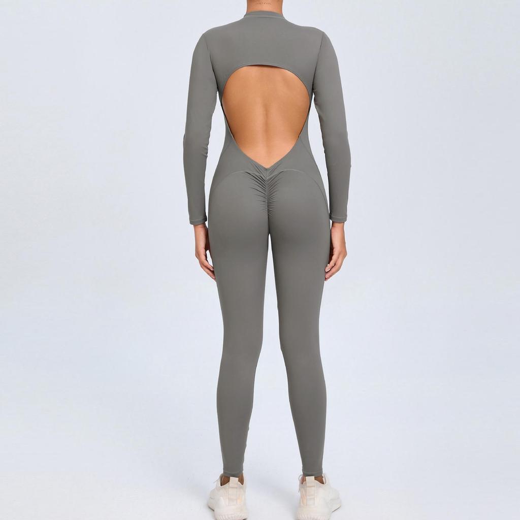 European & American Zipper Long Sleeve Yoga Jumpsuit - Women's Nude Feeling Fitness Bodysuit