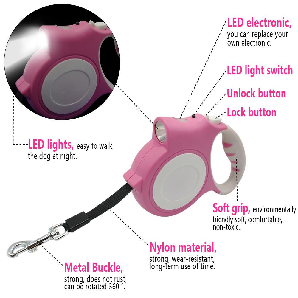 Dog Leash with Flashlight Extending Walking Leads for Small Medium Dogs
