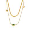 Retro European & American Three-Color Glass Stone Pendant Clavicle Chain In Layered Titanium, 18k Gold Plated Jewelry for Women