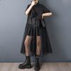 Короткий рукав Плюс размер Черный хлопок винтаж новое в платья для женщин повседневное свободное длинное летнее Рубашка-платье