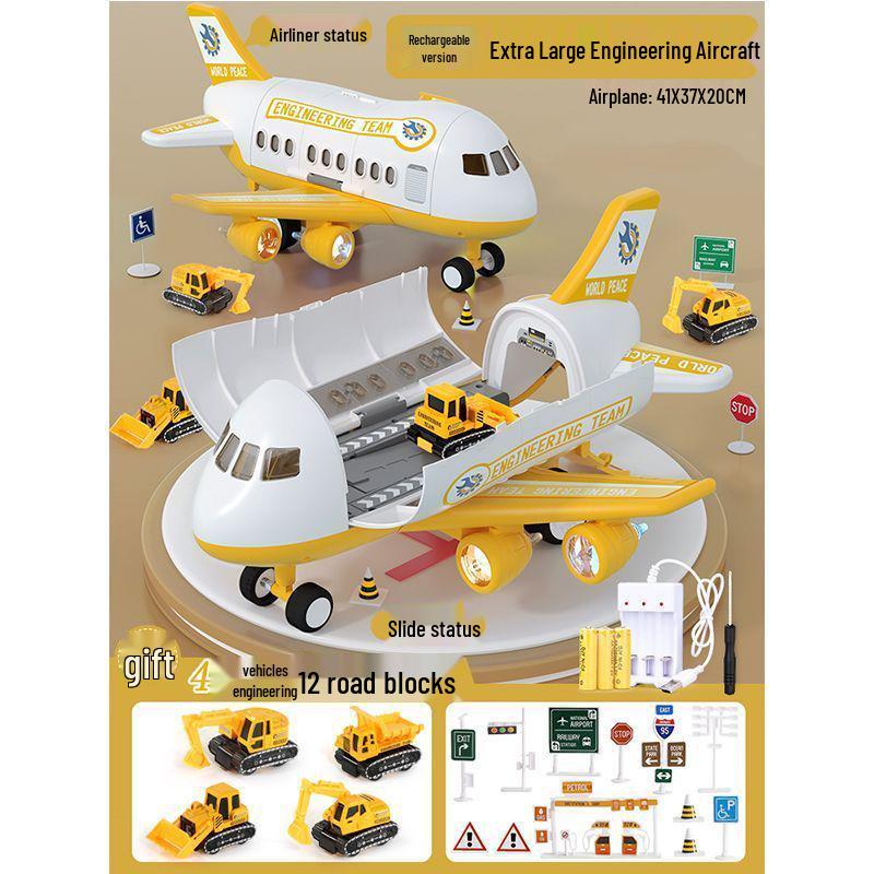 Extra Large Transforming Airplane Toy with Music and Storage Features for Kids