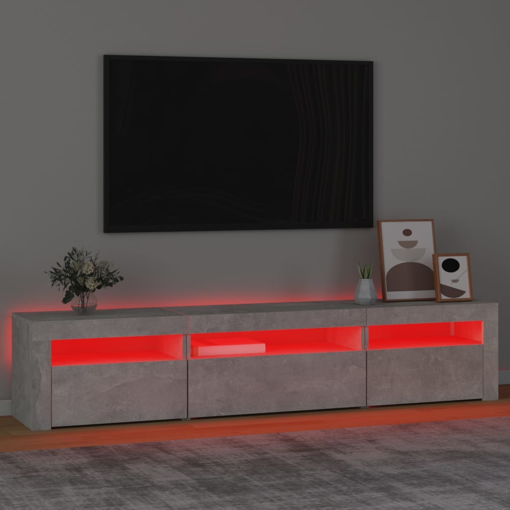 TV Stand with LED Lights Concrete Grey 195 x 35 x 40 cm