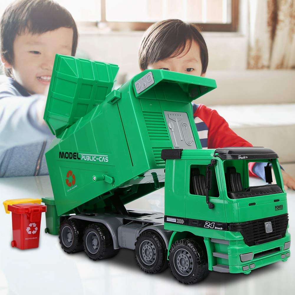 Garbage Truck Simulation Inertia Garbage Truck Sanitation Vehicle Model Recycling Truck Toy with 3 Trash Dump Truck for Boys and Girls Toy, Children's