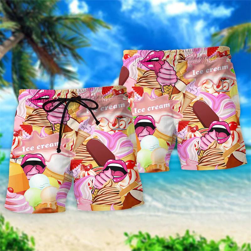 Summer Funny Ice Cream Print Board Shorts For Men Hip Hop Party Gift Carnival Beach Short Outdoor Leisure Loose Quick Dry Trunks