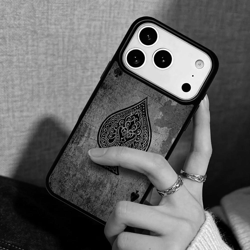 Чехол Case для iPhone 17 Air 16 Pro Max 15 Plus 11 13 Mini 14 12 Задняя крышка телефона Пики Покер Игральные карты Туз Арт