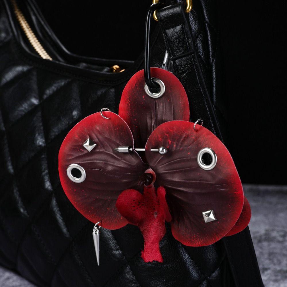 Phone Charms Phalaenopsis Orchid Keychain Leaves Bag Pendant Imitation Flower Pendant Couple
