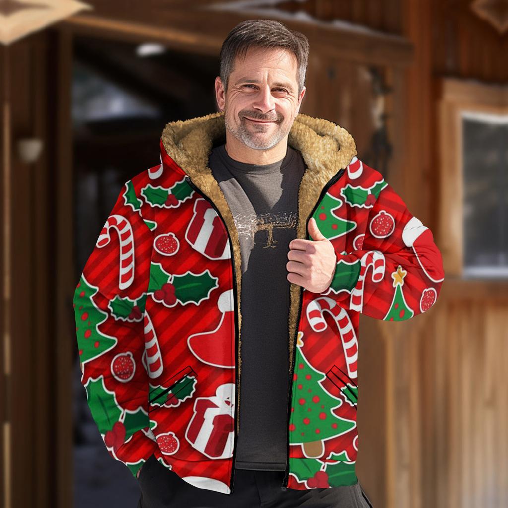 Мужская куртка с рождественским принтом, мужская весенняя повседневная куртка с капюшоном на молнии