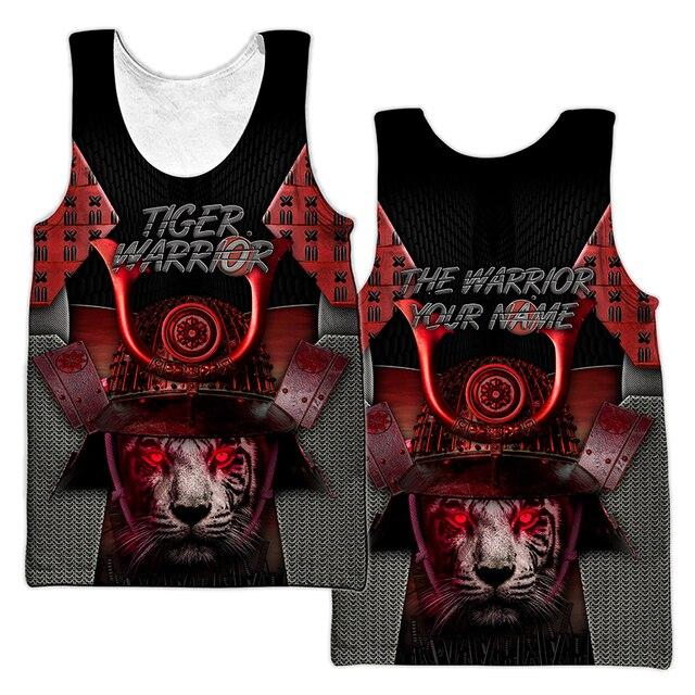 Самурайская броня, маска Они, тату-жилет, мужские майки с 3D принтом, Harajuku, модная рубашка без рукавов, унисекс, майка Harajuku