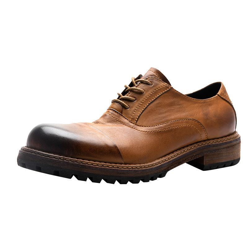 British Retro Handmade Casual Leather Shoes Men'S Leather Round Head Business Dress Commuter Leather Shoes Wedding Shoes Tooling Shoes Soft Sole