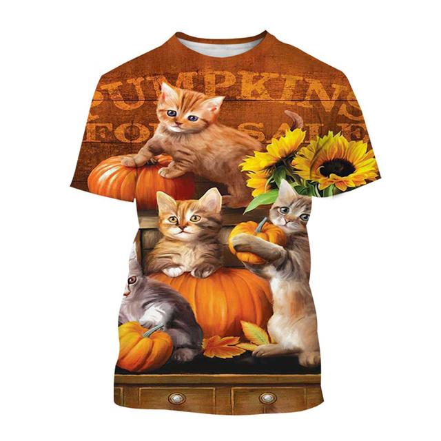 Cute Cat 3D Printed T Shirt For Men Classic Animal Art Painting Short-sleeved Tees Round Neck T-shirt Casual Tops Summer Clothes