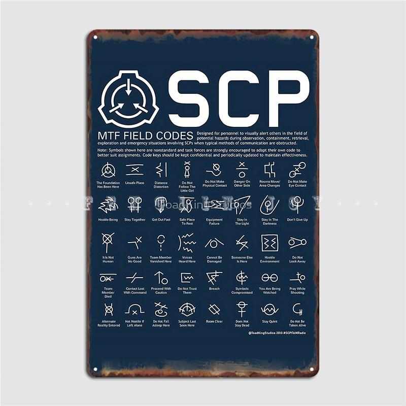 SCP Полевые коды МТФ от Toadking Металлическая табличка Кинотеатр Гостиная Пещера Паб Индивидуальное настенное украшение Жестяная табличка Плакат