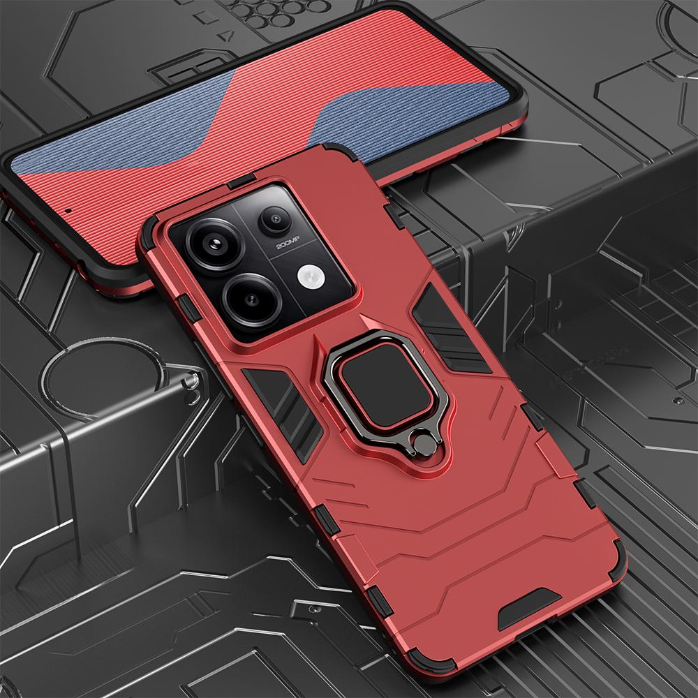KEYSION Shockproof Armor Case for Redmi Note 13 Pro 4G 13 Pro+ 5G Silicone+PC Ring Metal Stand Phone Cover for Xiaomi POCO M6 Pro
