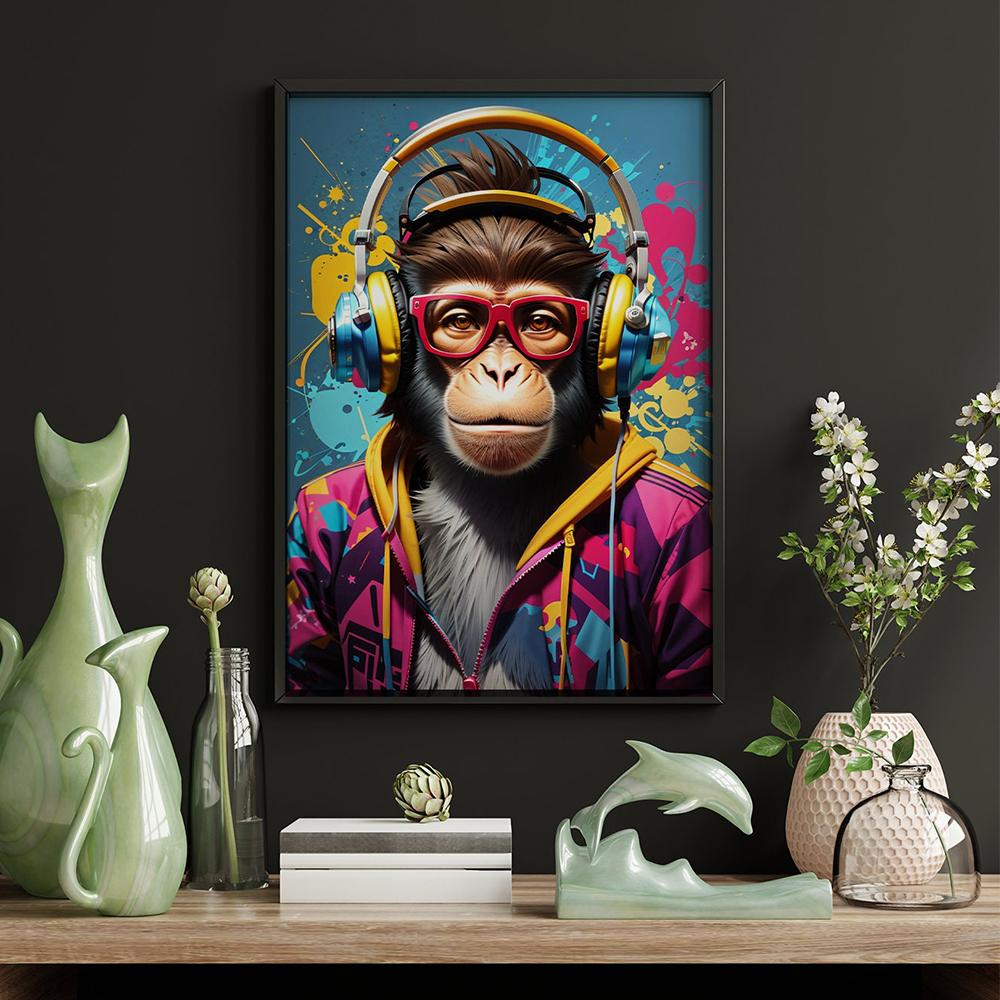 Fashion Canvas Painting Monkey With Headphones Graffiti Wall Art Bear Mona Lisa Print Street Pop Art Poster Home Decor Frameless No Frame