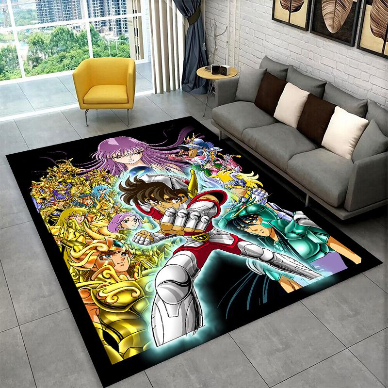 Retro Saint Seiya Anime Cartoon Carpet Rug for Playroom Bedroom Living Room Sofa Home Decor,kid Area Rug Non-slip Floor Mat